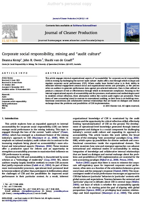 ‘Corporate social responsibility, mining and “audit culture”