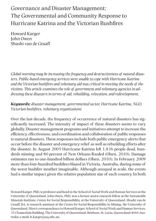 Governance and Disaster Management Article Cover